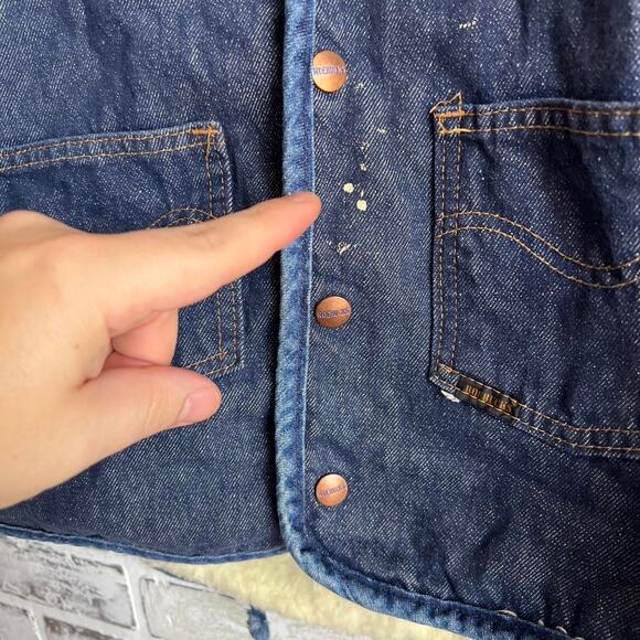 Vintage 70’s Sears Roebucks Sherpa Lined Jean Vest Size Large 20x25 preowned - Picture 4 of 5